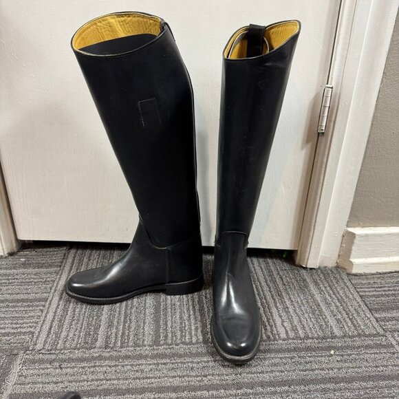 Vintage Manfield black knee high equestrian boots.  Leather.  Size 6 - Picture 1 of 9
